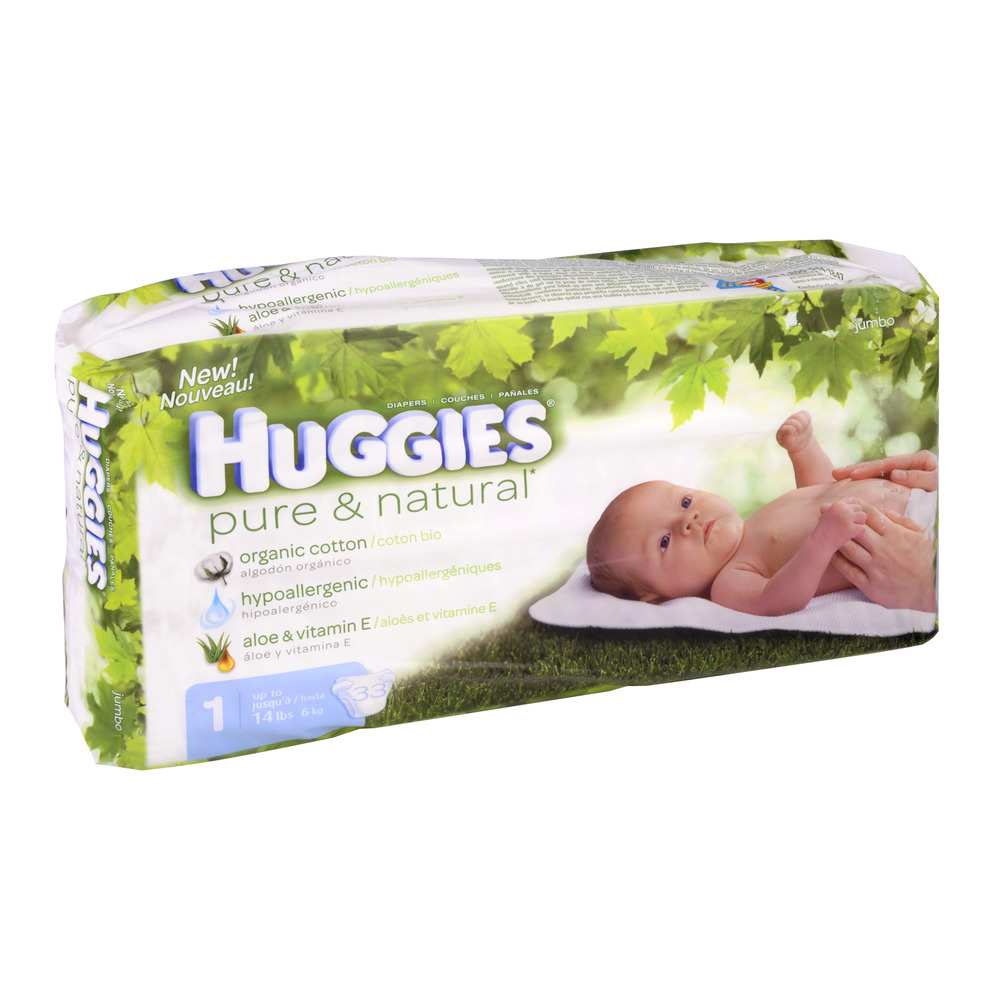 HUGGIES Pure & Natural Diapers, Sizes Newborn, 1, 2, 3, 4, 5