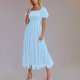 thumbnail image 2 of Vestido de Manga Larga Maxi para las Mujeres Caída Sólido Plisado, Sexy Manga Corta Elástica Cintura Boho Bolsillos, 2 of 9
