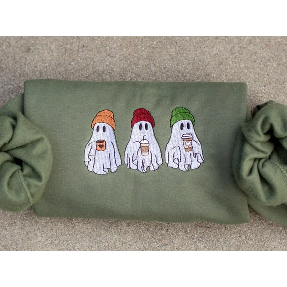 Cute Ghost Coffee Halloween Embroidered sweatshirt