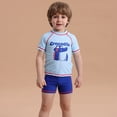 thumbnail image 3 of GYRATEDREAM Toddler Boy 3-Piece Swimwear Set Little Boy Swimsuit with Hat UPF 50+ Rash Guards Short Sleeve Bathing Suit for Boys,Size 6-7 Years, 3 of 8