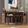 thumbnail image 5 of Furtivusia Record Player Stand with Charging Station & USB Ports, Vinyl Record Storage Cabinet with Wood Legs, Mid-Century Modern Turntable Stand for Living Room, Bedroom, Office, Walnut Color, 5 of 9