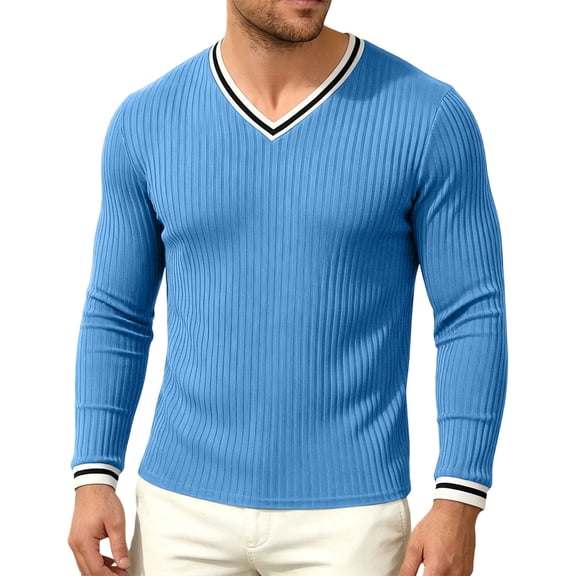 StSilkitty Long Sleeve T-Shirts for Men Textured V Neck Slim T Shirt Lightweight Soft Stretch Pullover Tops