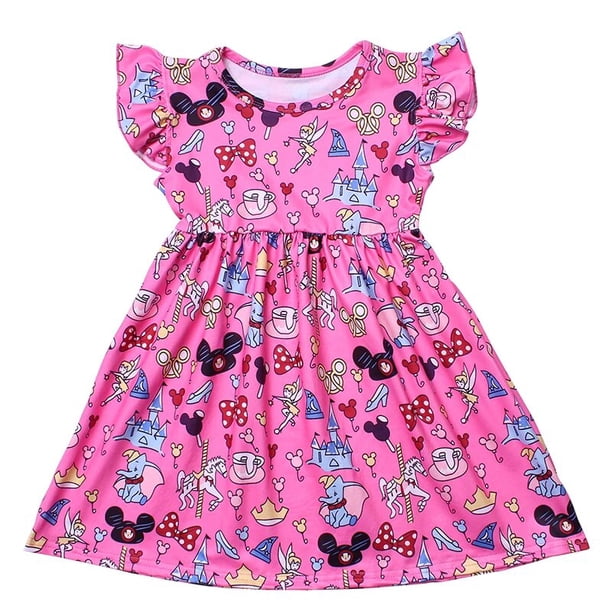 Disney-vestido de Mickey Mouse para niñas, ropa informal de seda de leche, Castillo Mágico, acampanado, 2022