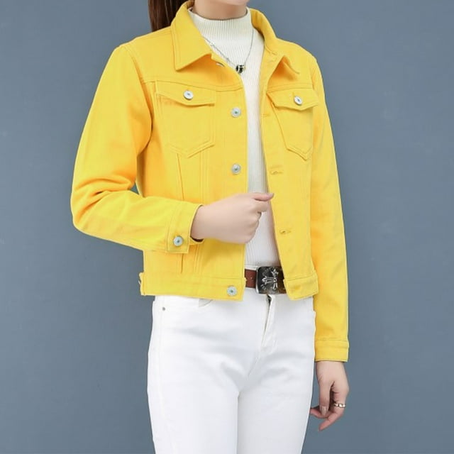 Tralilbee Nouvelle Mode Polyvalente Veste en Denim pour Femmes Couleur Bonbon Décontractée Décontractée Courte Veste en Denim