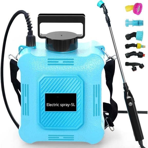 Battery Powered Sprayer 1.35 Gallon, 2026 Electric Garden Sprayer with 2 Adjustable Speeds,6 Mist Nozzles, Rechargeable Handle, Retractable Wand with Adjustable Shoulder Strap for Weed Lawn
