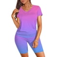 thumbnail image 2 of DHFJKG Women's 2 Piece Sets Summer Outfits Matching Clothing Oversized Gradient Short Sleeve V Neck T Shirts Biker Shorts Set Workout Stylish Outfit, 2 of 6