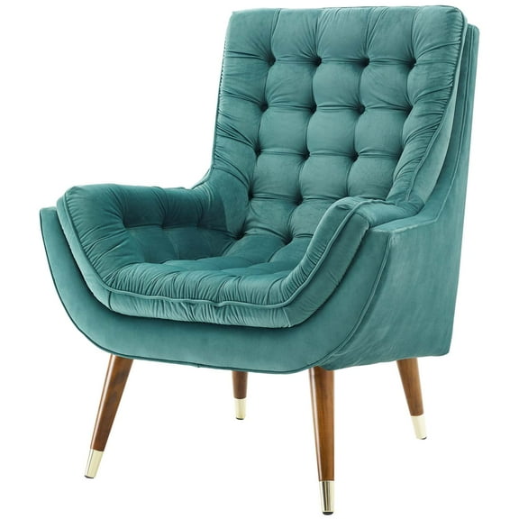 Modern Contemporary Urban Design Living Room Lounge Club Lobby Tufted Accent Chair, Velvet Fabric, Aqua Blue