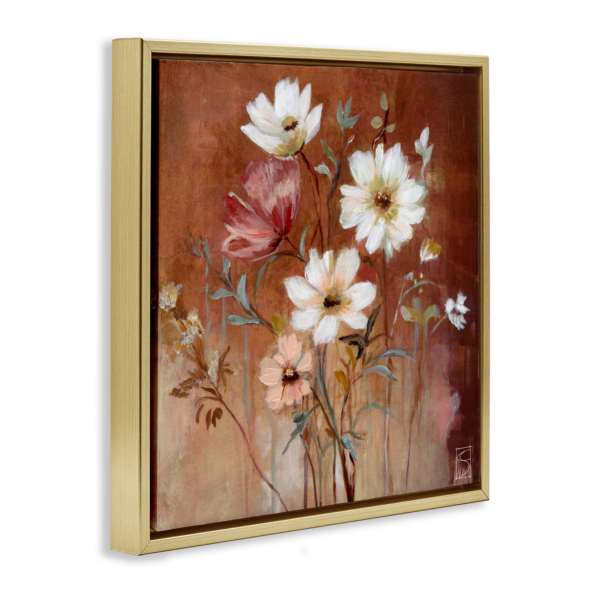 Mocha Flowers Collection Gold Framed Floater Canvas Wall Art, design by Sara Culpepper
