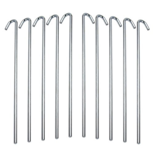 Galvanized Steel Tent Pegs Garden Stakes Heavy Duty Rust Free (10 pc)