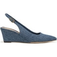 thumbnail image 2 of Franco Sarto Women's Tessa Pointed Toe Slingback Wedge Pump Denim Blue Fabric 10M, 2 of 5
