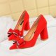 thumbnail image 4 of Nueva moda primavera y otoño tacones altos y gruesos de gamuza de boca baja con lazo puntiagudo zapatos de boda para mujer, 4 of 5