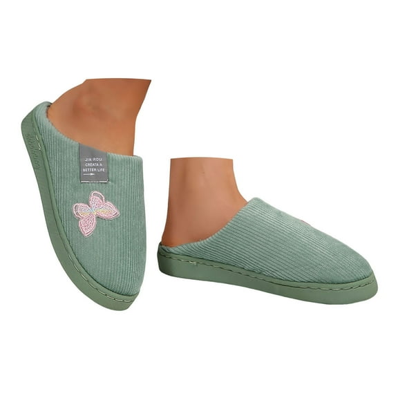 YLYL Women's Men's House Slippers Butterfly Embroidery Soft Plush Cozy Warm Slip on Indoor Outdoor Winter Shoes