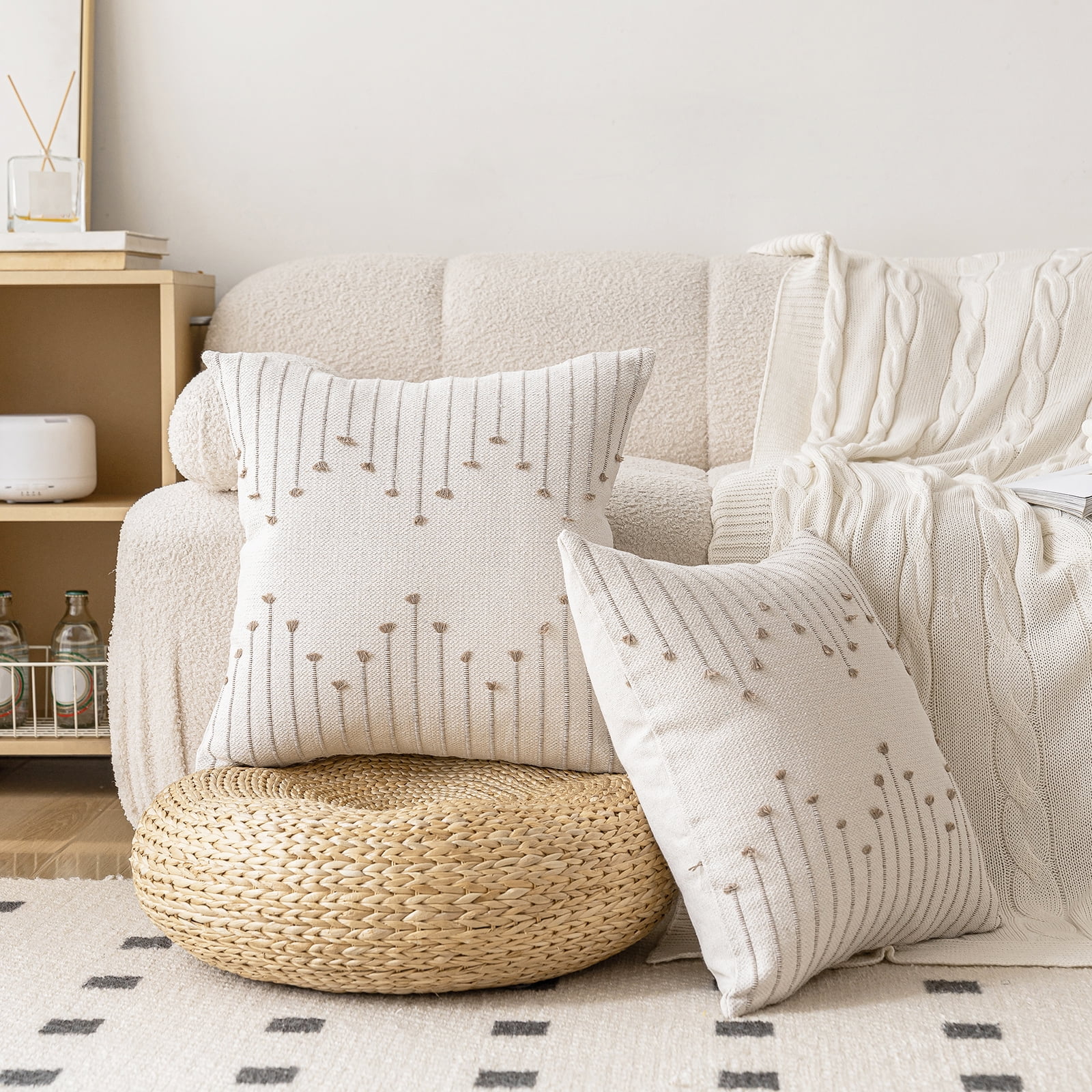 Skodaer Boho Decorative Throw Pillow Covers Beige and Khaki Striped Pillow Case,18x18,2 Count