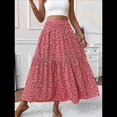thumbnail image 4 of Falda Midi de Cintura Alta Elástica para Mujer, Informal, de Verano, , con Volantes, Estampado Floral, Corte A. Cártamo XL, 4 of 8