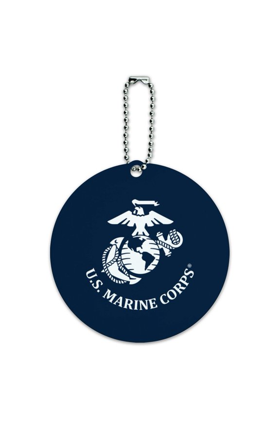 U.S. Marine Corps USMC White Logo on Blue Officially Licensed Round Luggage ID Tag Card Suitcase Carry-On