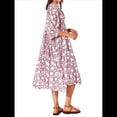 thumbnail image 3 of Vestido Midi Holgado Informal de Verano para Mujer, con Escote en V, Cordones, Media , Estampado Geométrico Bohemio Lila XL, 3 of 7