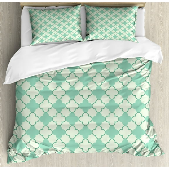 Ambesonne Victorian Duvet Cover Set, Floral Motif Feminine, Calking, Mint Emerald Pale Green