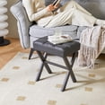 thumbnail image 5 of Square Makeup Stool with X-Leg Foot Rest, PU Footrest, Ottoman Seat Vanity Stool, Multi-Use as Small Side Table, for Bedroom, Living Room, Black LG-71B, 5 of 15
