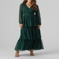 thumbnail image 2 of Women‘s Autumn Long Sleeve V Neck Layered Ruffle Smocked Dress, 2 of 7