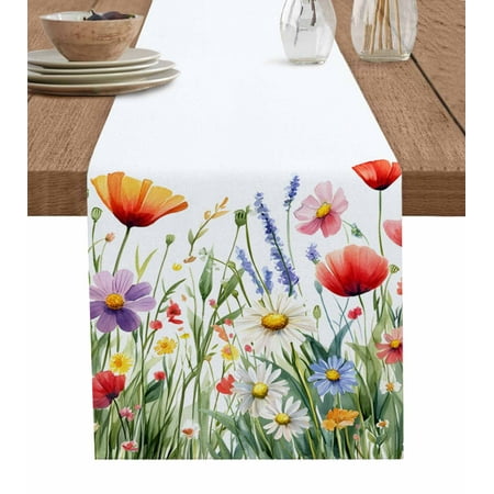 

Table Runner Dresser Scarf 13 x 70 Inch Spring Farmhouse Floral Nature Red Wildflower Botanical Table Runners Non-Slip Heat Kitchen Dining Table Decor for Indoor Outdoor Home Party Decoration