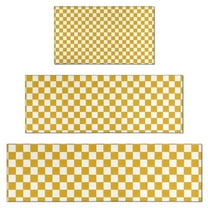 Yellow and White Checkerboard Pattern Kitchen Rugs Sets Of 3,Kitchen Runner Rugs Non Skid Washable,Decorative Kitchen Floor Mats for Kitchen,Sink,Laundry,17"x30"  17"x47"   17"x59"
