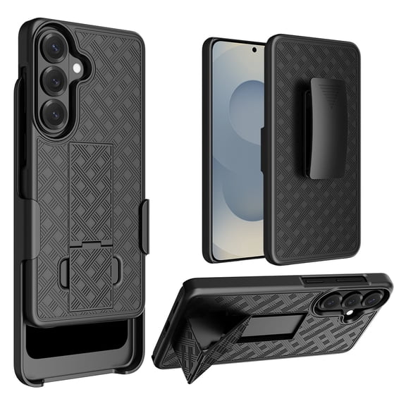 Allytechgroup for Samsung Galaxy S24 Case with Belt Clip Holster, Kickstand Slim Cover Phone Case for Galaxy S24, Black