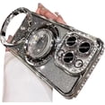 thumbnail image 6 of Glitter Kickstand Case for iPhone 14 Pro Max,Luxury Bling Sparkly Diamond Rhinestone with Camera Protector Liquid Flowing Ring Stand TPU Bumper Women Girls Case for iPhone 14 Pro Max (Silver), 6 of 15