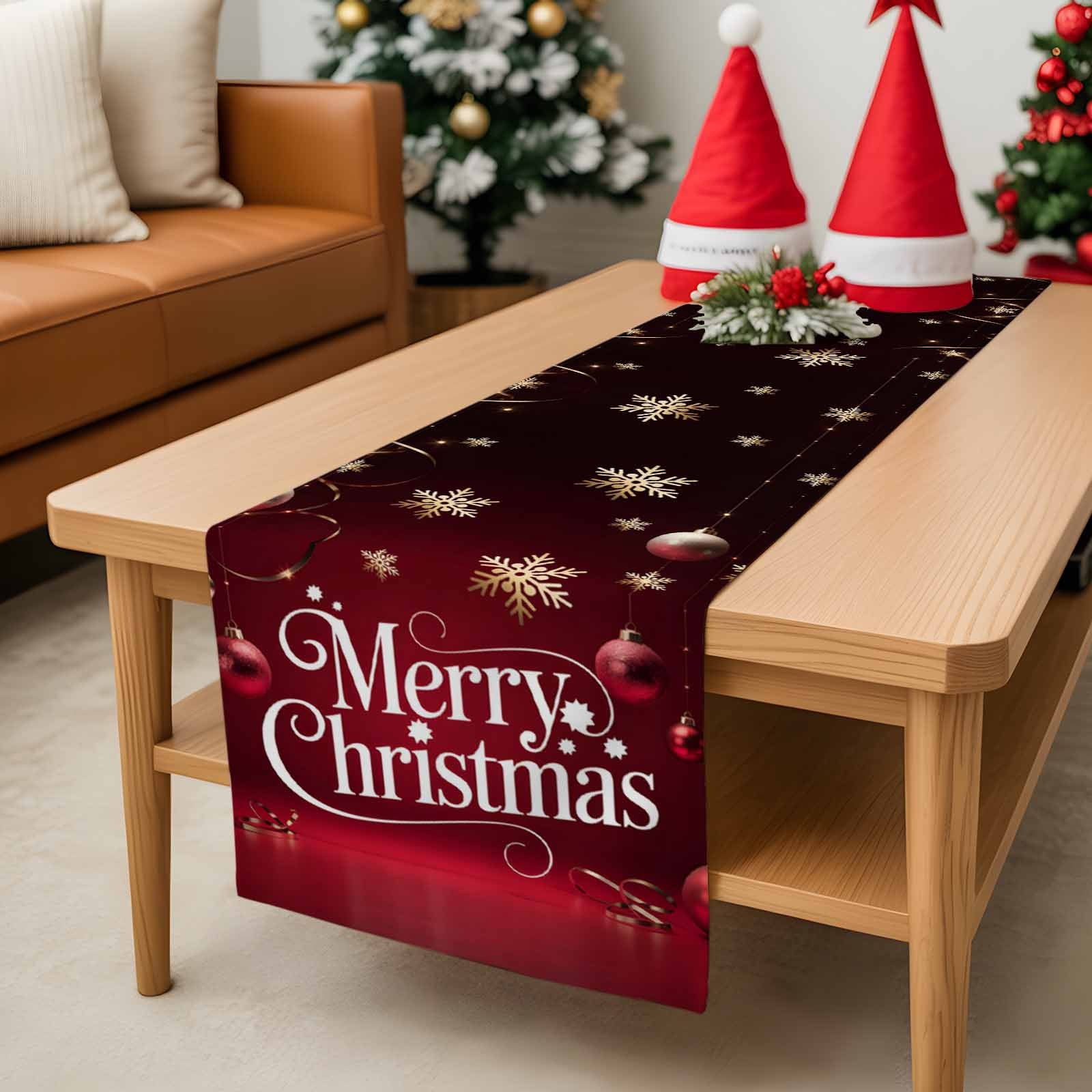 Red Theme Xmas Ball Table Runner 13x90 Inch Starry Merry Christmas Gold Snowflakes Table Runners Dresser Scarves Winter Holiday Kitchen Dining Table Decoration for Home Party Indoor