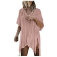 thumbnail image 2 of Njoeus Swimsuit Cover Ups for Women V Neck Loose Beach Bathing Suit Crochet Cover Up Short Sleeve Hollow Out Bikini Coverup, 2 of 7