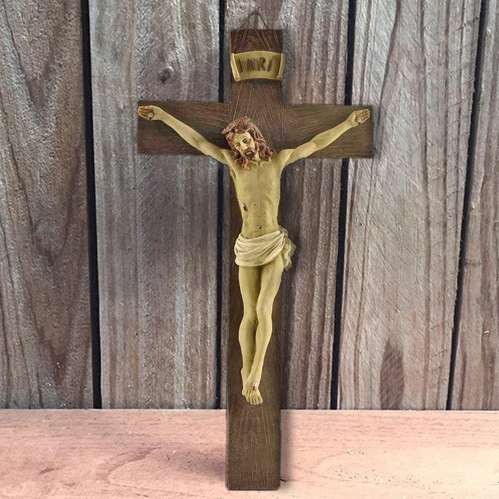 Sharplace Crucifix Jesus Christ On The Stand Cross Figurine for Home Chapel Ornament Gold