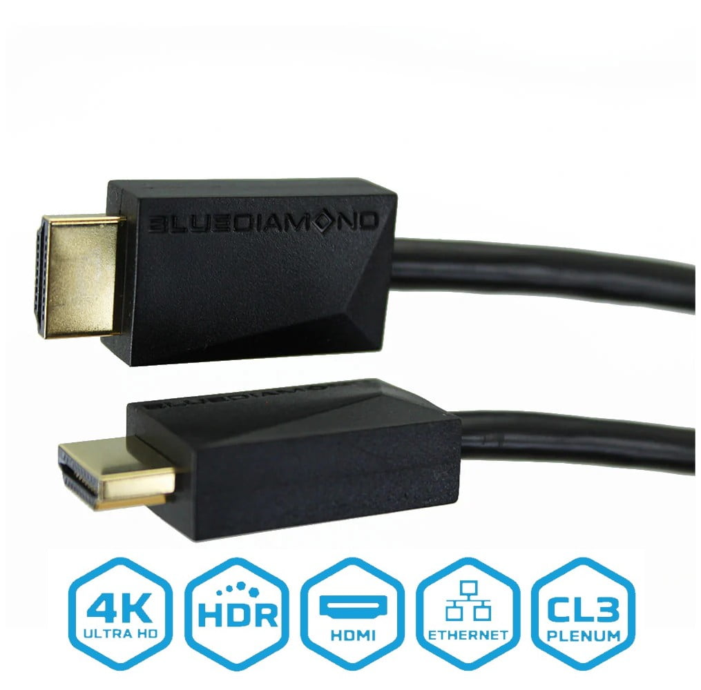 BlueDiamond Plenum Câble HDMI avec Ethernet, évalué CL3, calibre 30 AWG, pour installation dans le mur ou au plafond CSA FT6, 75pi