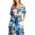 thumbnail image 5 of Flying Tomato Women's Off Shoulder Tropical A-Line Midi Tea Dress (Small, Blue), 5 of 5