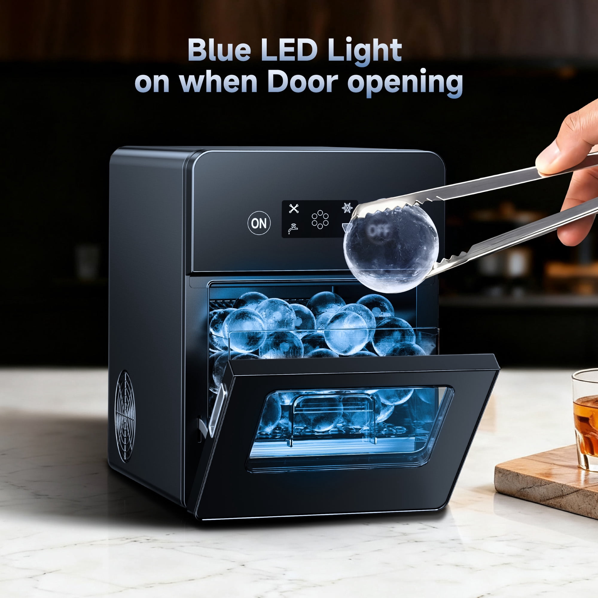 Simzlife Sphere Ice Maker,10 pcs/Hour, 150 pcs/Day,Clear Ice Ball Maker with Enhanced Insulation, with LCD Touch Screen, Self-Cleaning, Quiet Home and Bar Ice for Whiskey Bourbon Parties