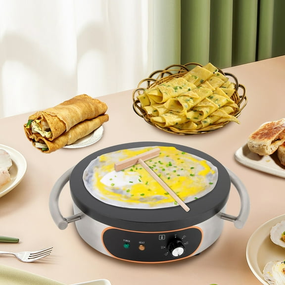 Miumaeov 1500W 16" Non-Stick Commercial Electric Crepe Maker Pancake Machine with Temperature Adjustment