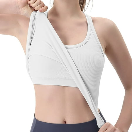 HCURIBAD Sports Bras for Women  Summer Solid Color Workout Tank Tops for Women with Built in Bra  Sleeveless Gym Tops Seamless Racerback Athletic Yoga Shirts  Wireless Bras for Women White M