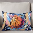 thumbnail image 3 of Sports Basketball Throw Pillow Cover, Colorful Graffiti Painting Rectangle Decorative Pillow Case Protector Soft Cushion Cover Lumbar Pillowcase for Couch Sofa Bedroom Car Chair Decor 16x24 Inch, 3 of 8