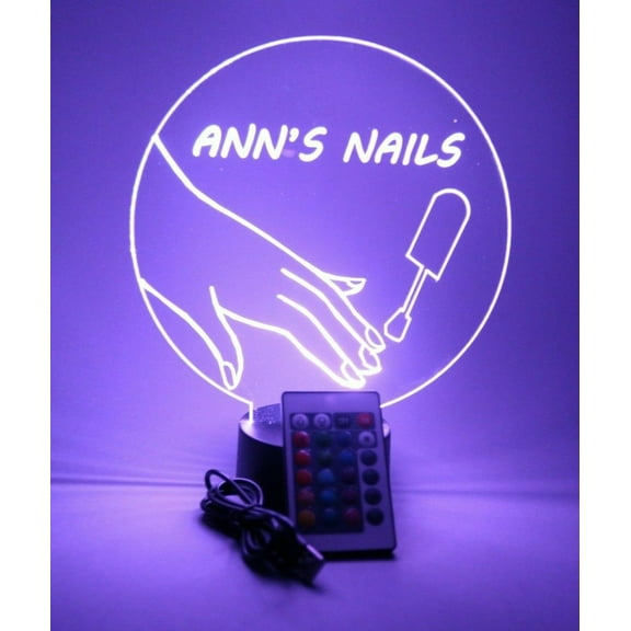Nail Salon Stylist Beauty Artist Care Company Station Free Standing Night Light Up LED Free Engraved Custom Name Personalized Table Lamp Room Decor With Remote, 16 Color Options, It's WOW, Great Gift