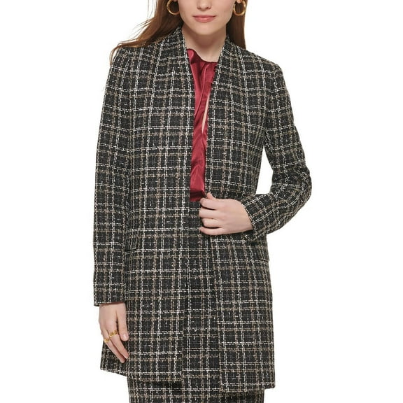 Calvin Klein Petite Long Tweed Open Front Blazer Black Multi 2P