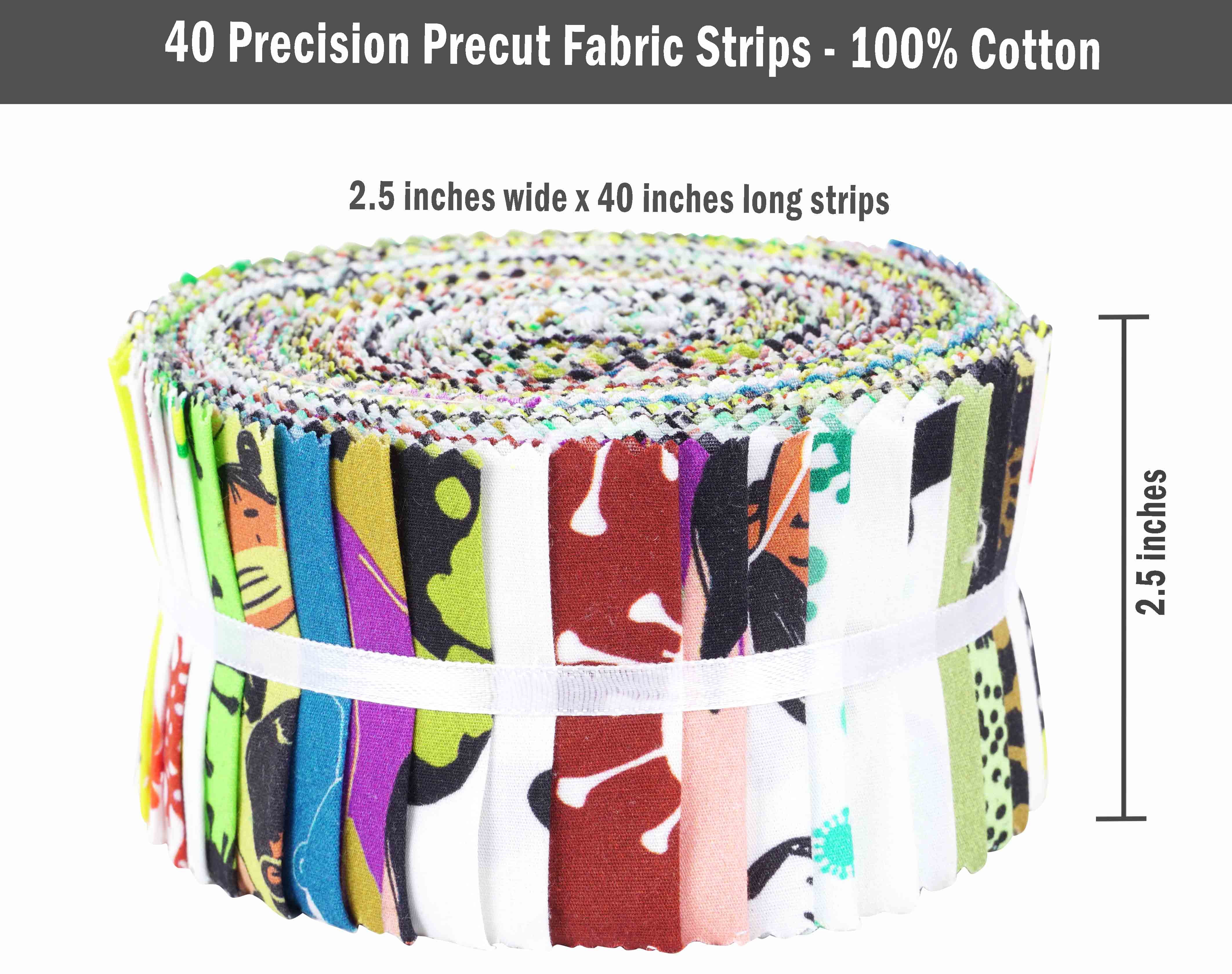 Soimoi 40Pcs Stay Home Pandemic Print Cotton Precut Fabrics For Quilting Craft Strips 2.5 inches Jelly Roll - Multicolor