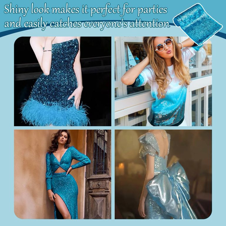 sequin fabric for dress Duchess Stretch Velvet scarves and other other fashion apparels as you would like 1.1 Yard Sky Blue Elastic