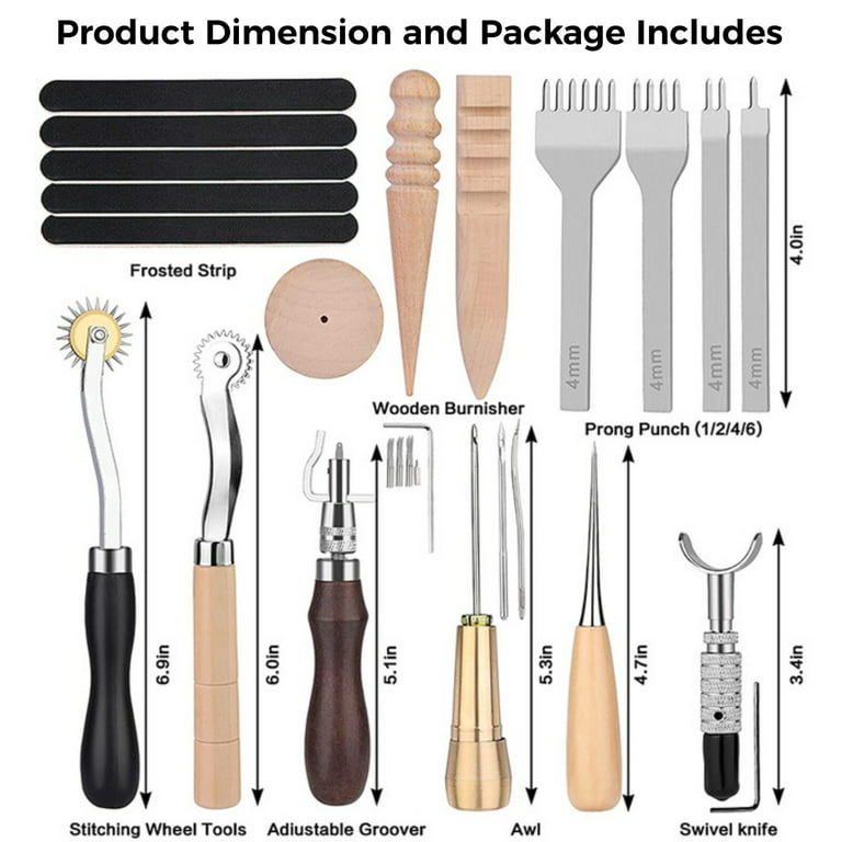 Appliancemate Leathercraft Working Tools Kit, Leather Craft Stamping Tools with Cutting Mat, Stitching Groover, Prong Punch, Snaps, Rivets Ki