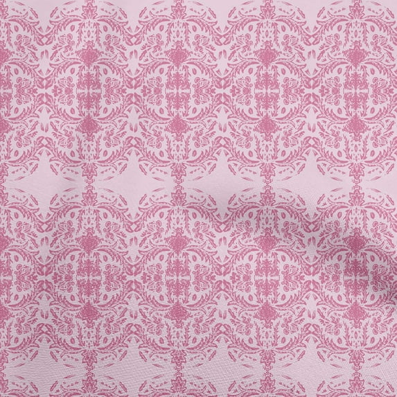 oneOone Silk Tabby Fuschia Pink Fabric Asian Block Print Traditional Motif Quilting Supplies Print Sewing Fabric By The Yard 42 Inch Wide