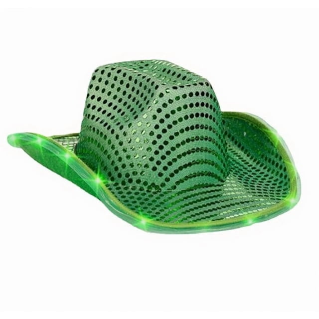 Sombrero vaquero verde con iluminación LED de malla, unisex, tamaño adulto