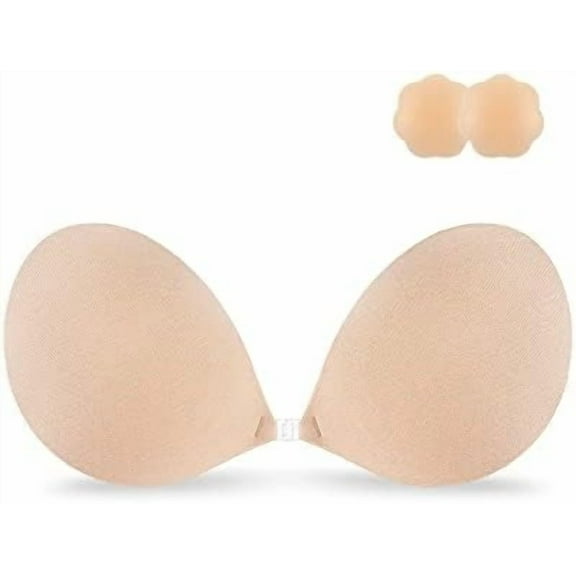 Adhesive Bra Strapless Sticky Invisible Push up Silicone Bra for Backless Dress with Nipple Covers Nude C