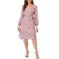 thumbnail image 1 of Unique Bargains Robe Portefeuille Bohème Florale Col en V Manches Évêque sous le Guen, 1 of 6