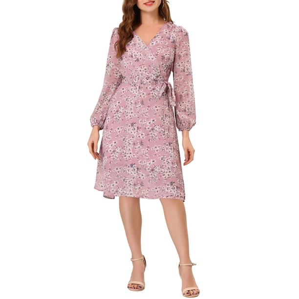 INSPIRE CHIC Vestido envolvente de manga obispo con cuello en V de flores bohemias para mujer 2XL Rosa