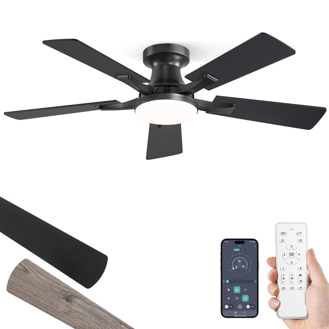 Ventilador de Techo ZMISHIBO 42" Negro LED 20W con Control Remoto y App