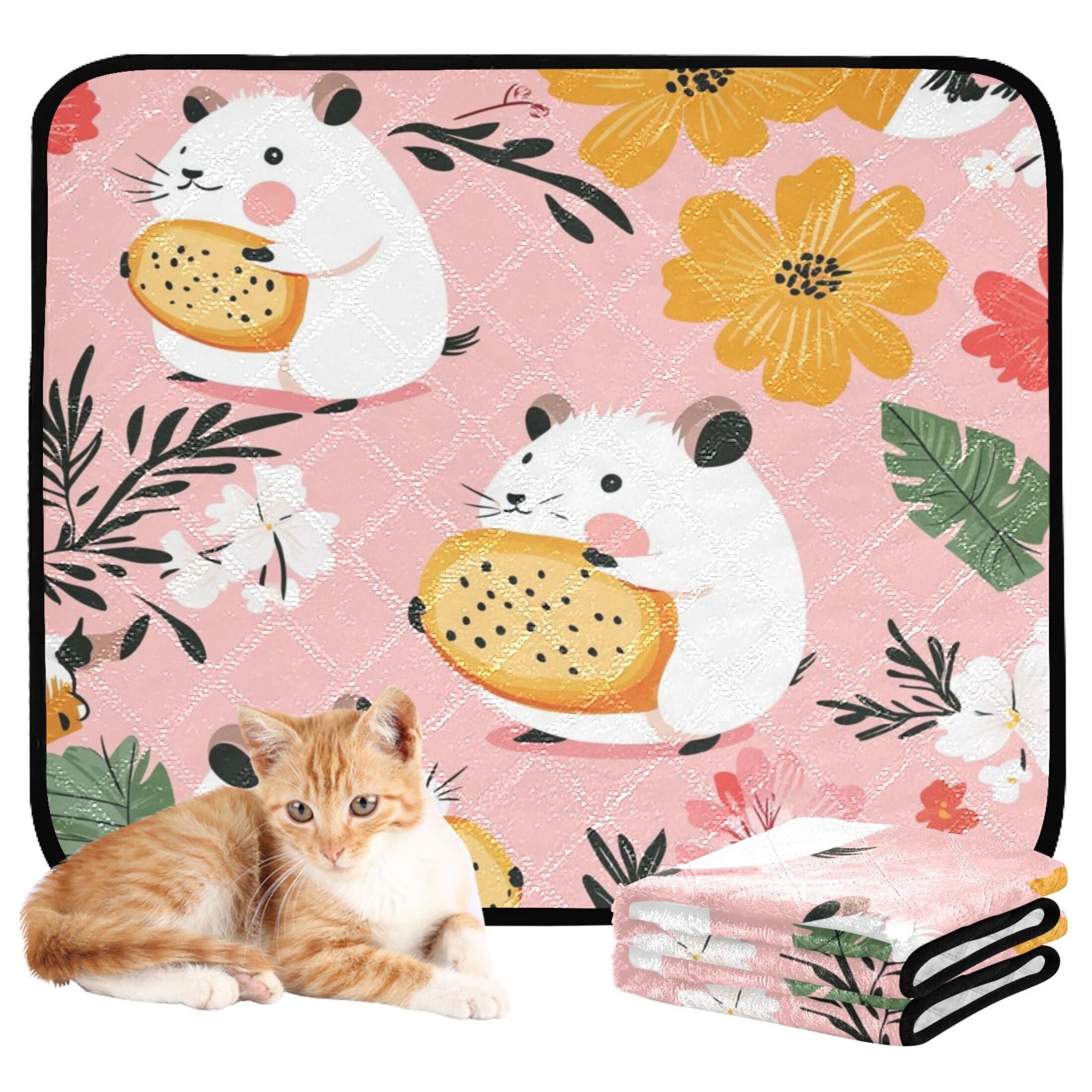 Qxltty Hamster Tropical Flowers Pattern Cat litter Pads Pet Set of 2 Diaper Mats Center Anti-leakage Layer Absorbent Soft and Comfortable