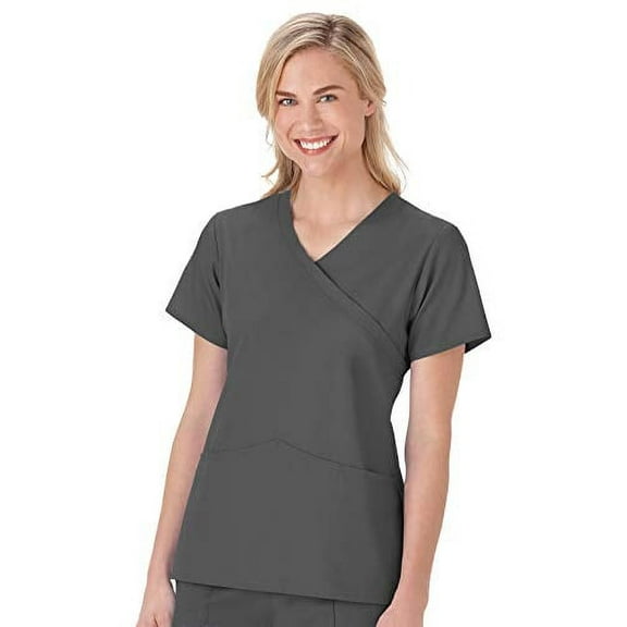 Fundamentals Ladies Mock Wrap Top, Charcoal, 2X