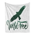thumbnail image 1 of Green and White Soft Flannel Fleece Throw Blanket, Wild and Free Words with Eagle Brush Lettering, Cozy Plush for Indoor and Outdoor Use, 70" x 90", Forest Green and White, by Ambesonne, 1 of 6